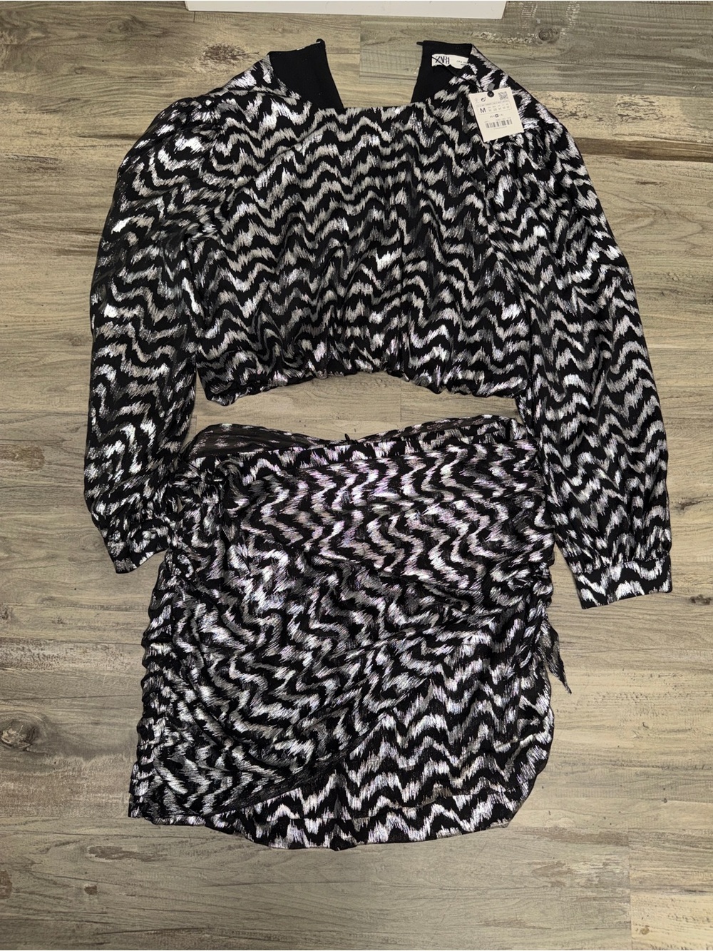 Zara Zebra Print Black & Silver Skirt Set